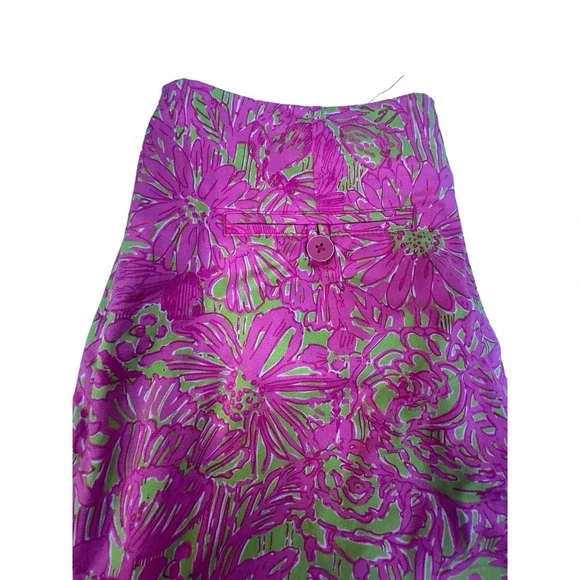 Lilly Pulitzer the seacret garden print green pink wide leg pant sz 4 - Picture 3 of 8